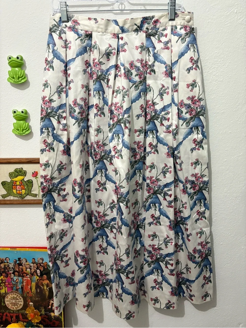 Vintage Sharon Young White Floral and Lace Print Cottagecore Cotton Maxi Skirt